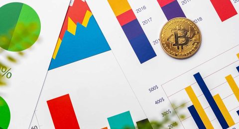 Bitcoin coin on stock market charts papers