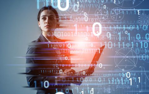 Digital transformation concept. Binary code. AI (Artificial Intelligence).